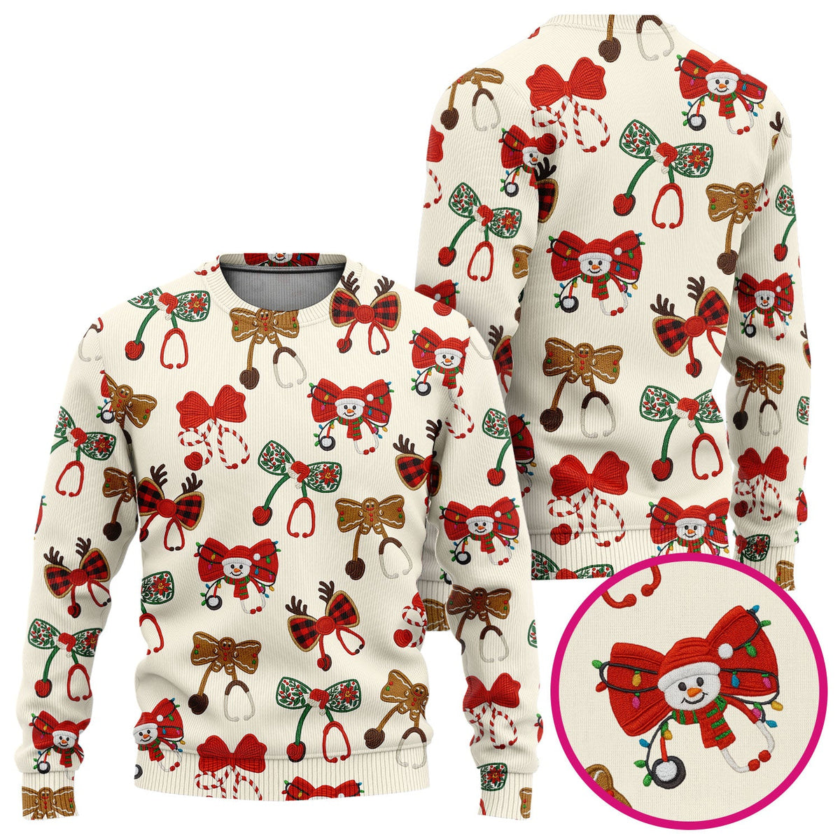 Christmas Stethoscope Bow Nurse Scrub Set