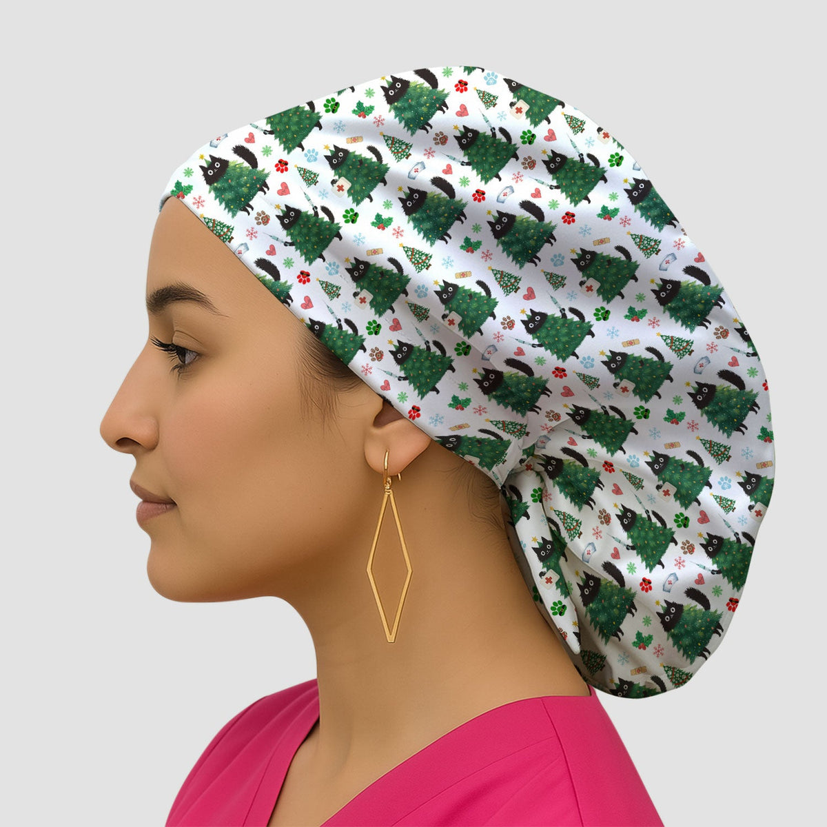 Christmas Black Cat Scrub Cap