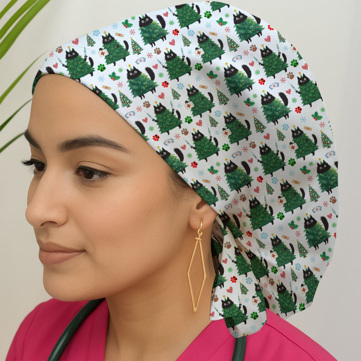 Christmas Black Cat Scrub Cap
