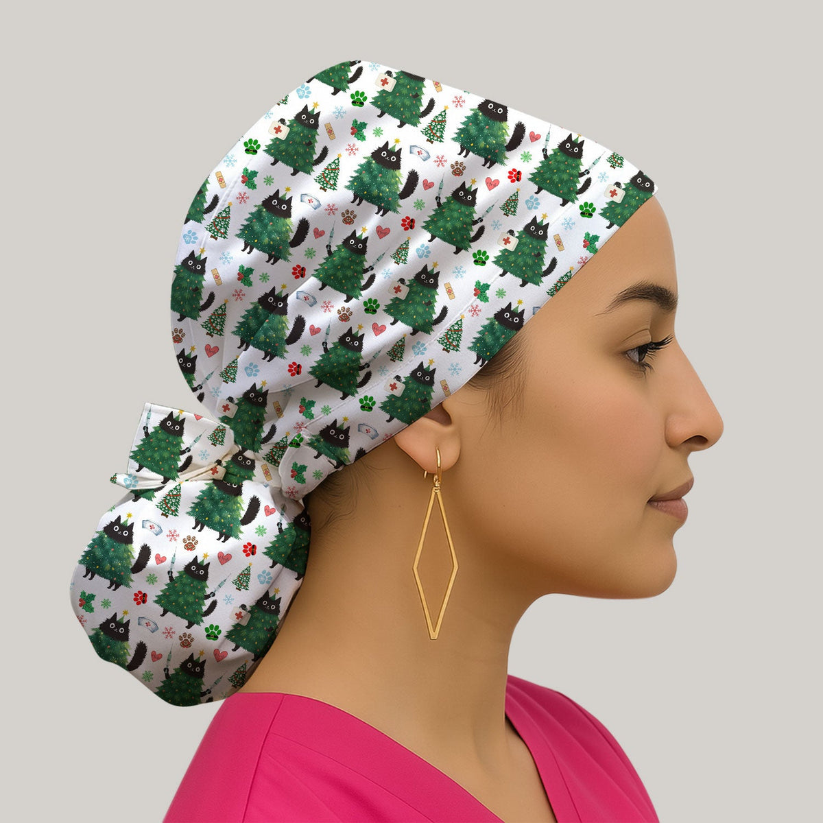 Christmas Black Cat Scrub Cap
