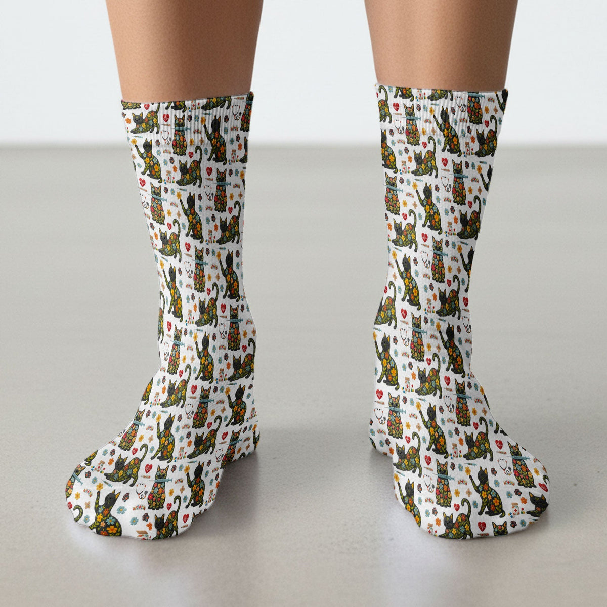Floral Black Cat Nurse Socks