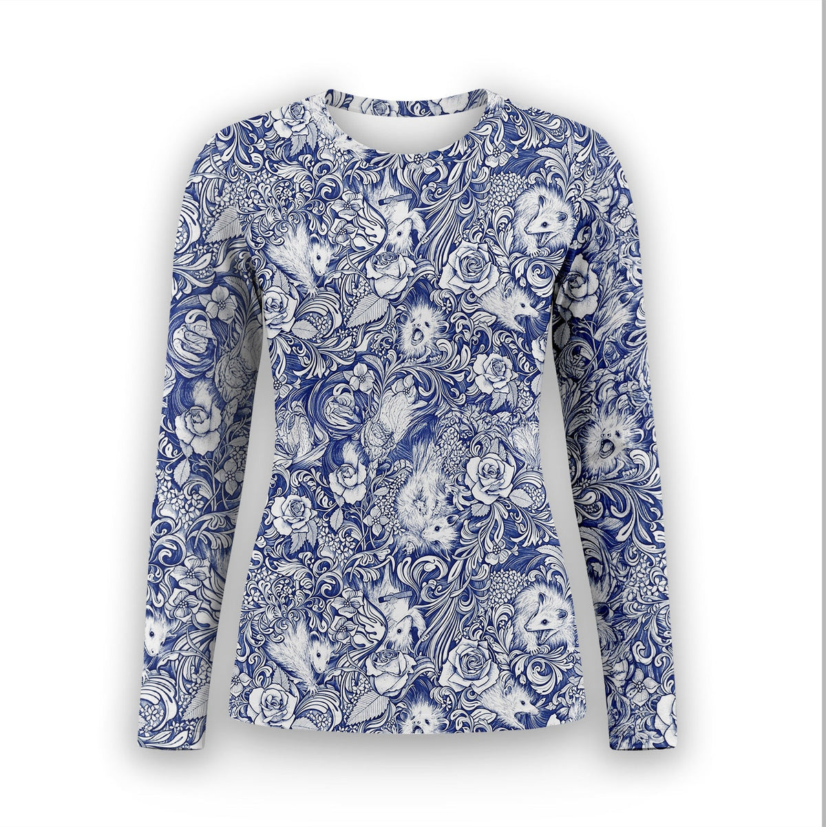 Blue Floral Opossum And Roses Underscrub Top