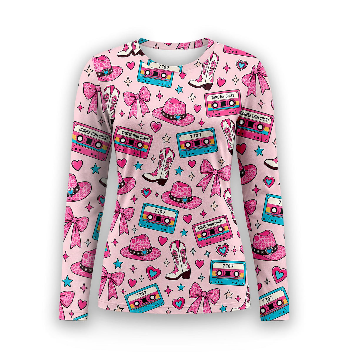 Coffee Then Chart Cowgirl Underscrub Top