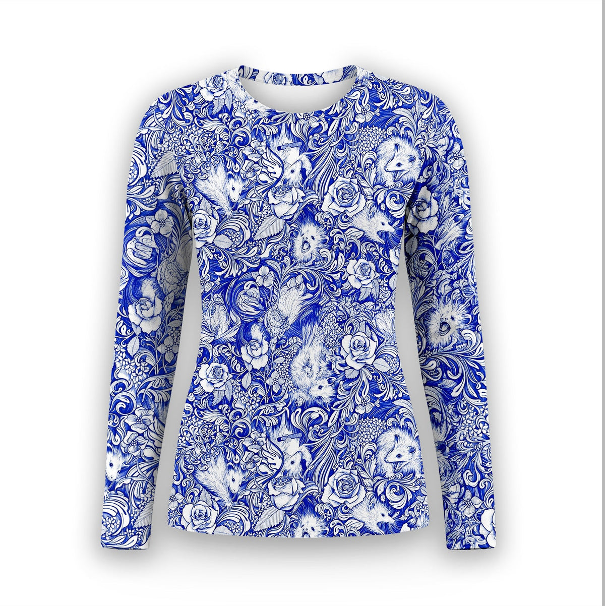 Blue Floral Opossum And Roses Underscrub Top
