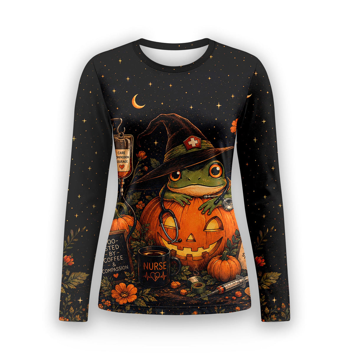 Witch Frog Pumpkin Underscrub Top - Halloween Gift For Nurse
