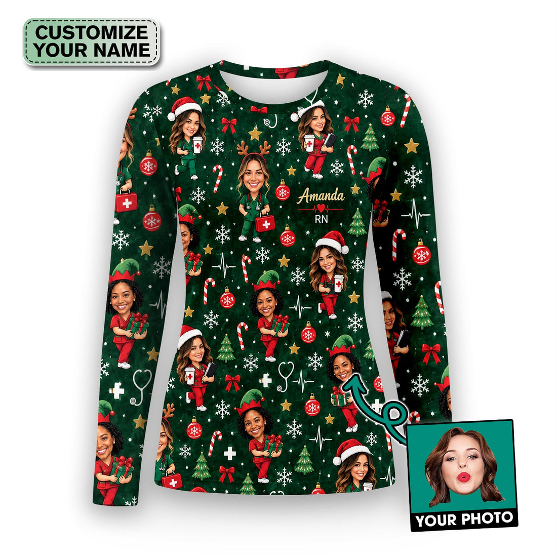 Personalized Christmas Photo Underscrub Top