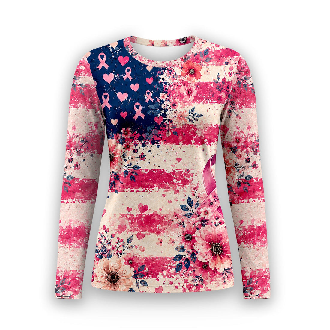 Breast Cancer Awareness Floral Ribbon Underscrub Top