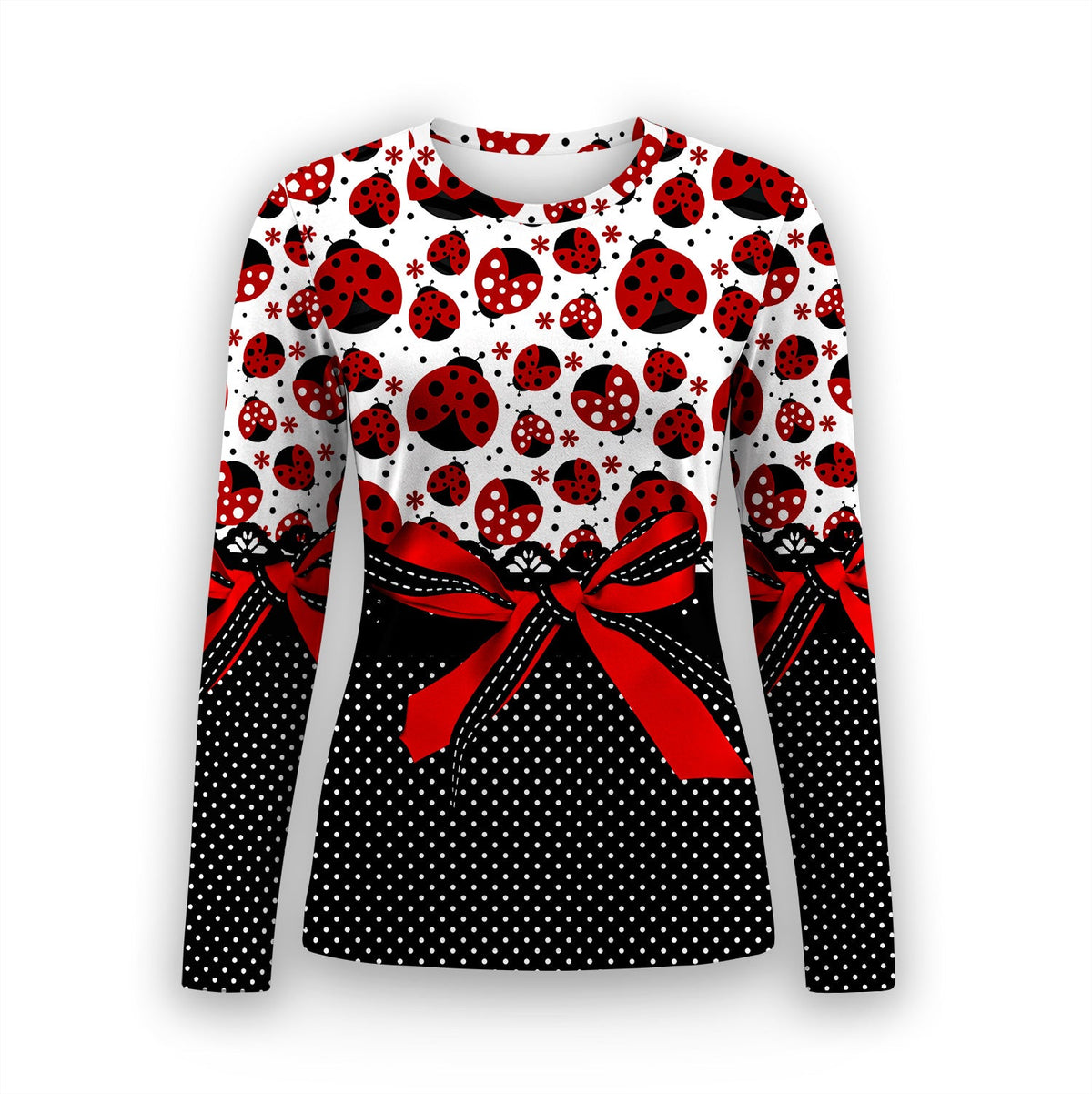 Ladybug Polka Dot Bow Underscrub Top