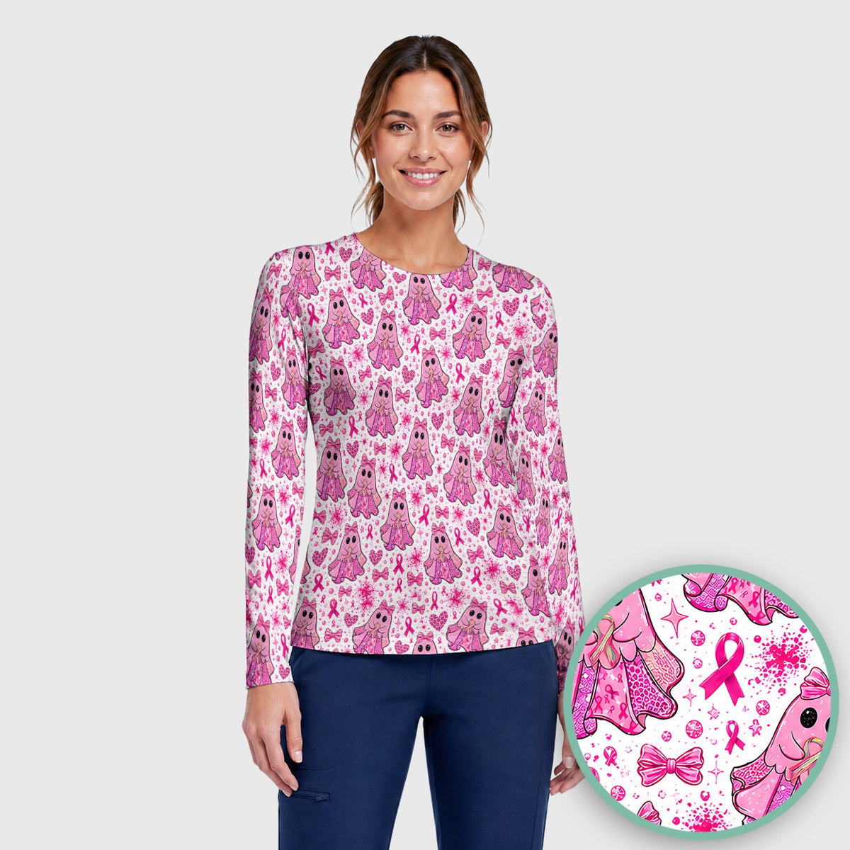 Breast Cancer Pink Ghost Underscrub Top