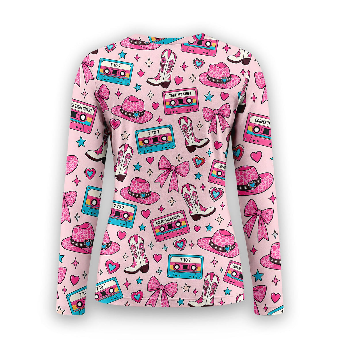 Coffee Then Chart Cowgirl Underscrub Top