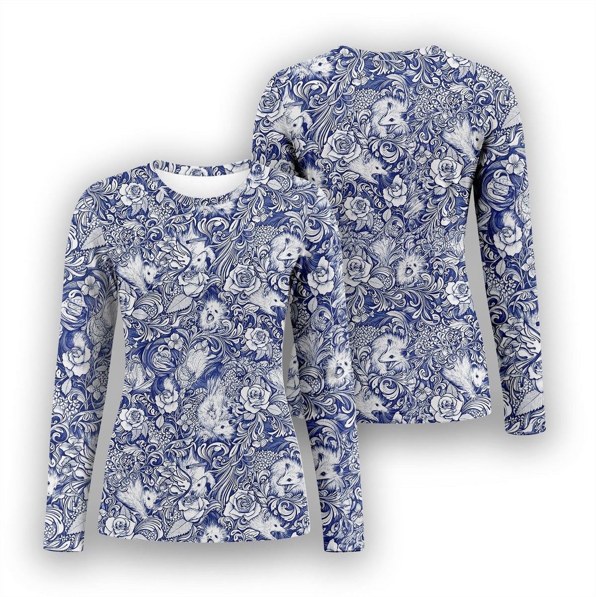 Blue Floral Opossum And Roses Underscrub Top