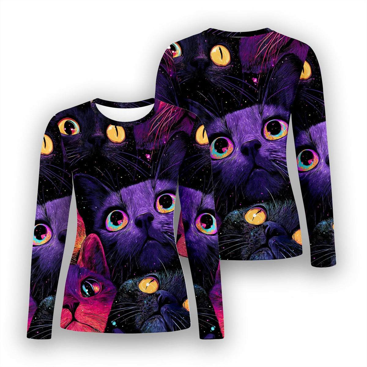 Colorful Neon Cat Faces Underscrub Top