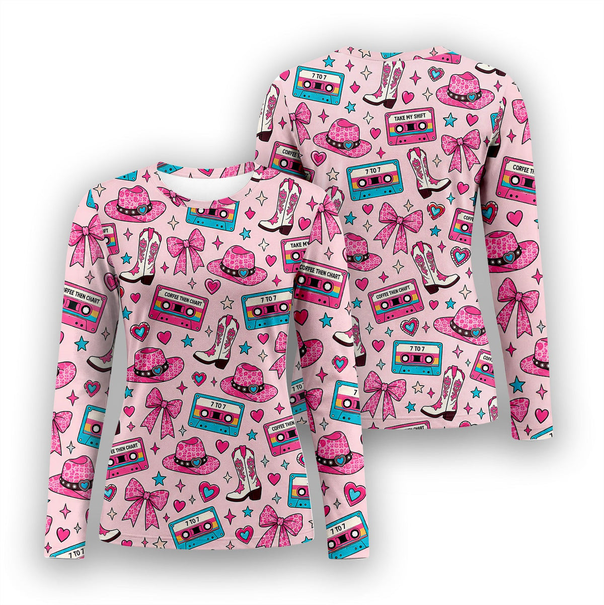 Coffee Then Chart Cowgirl Underscrub Top
