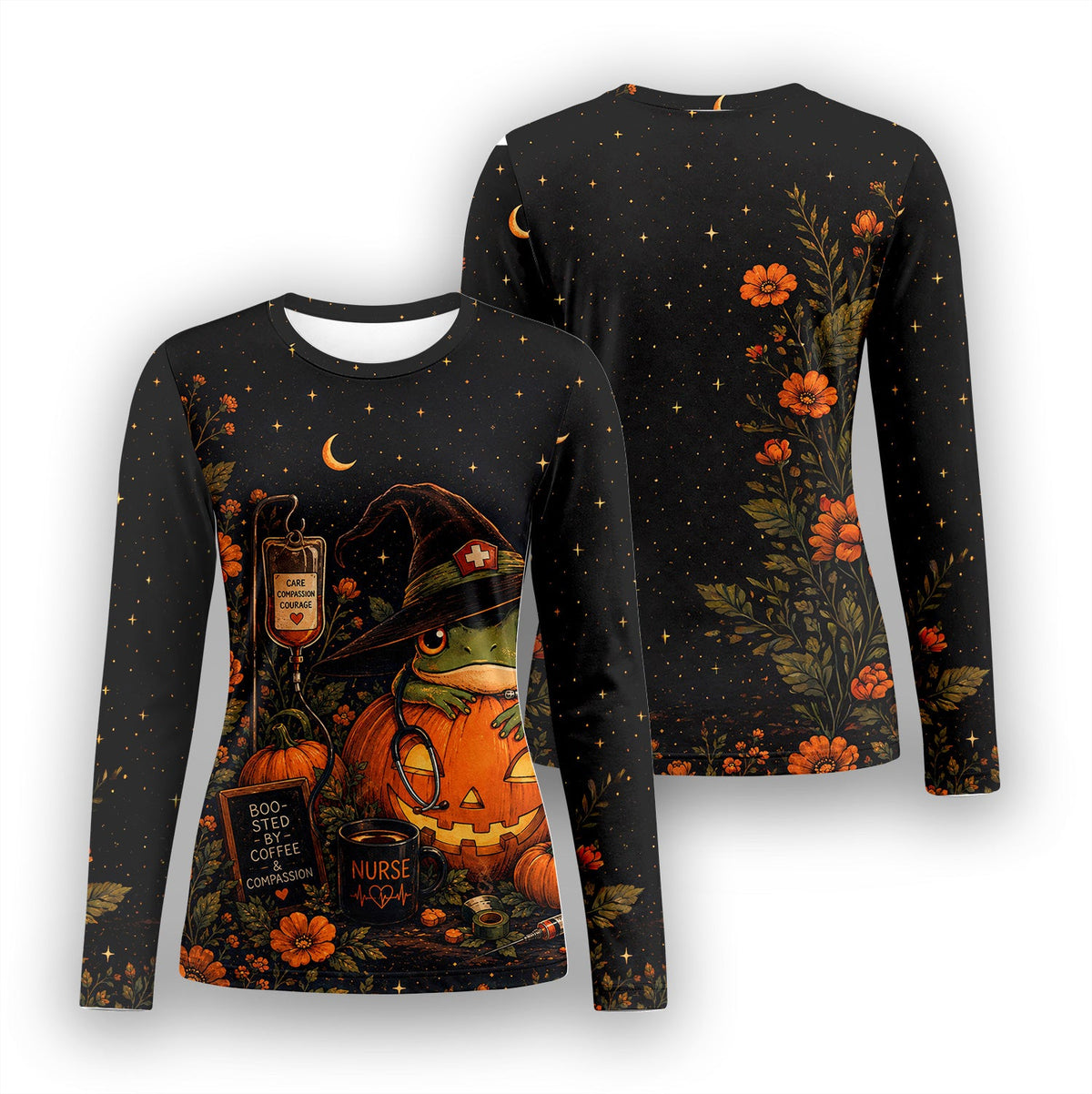 Witch Frog Pumpkin Underscrub Top - Halloween Gift For Nurse