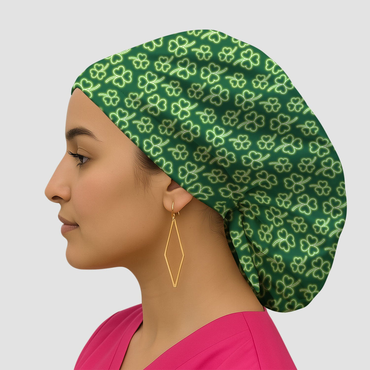 Neon Shamrock Glow Green Nurse Scrub Cap - St Patricks Day Gift