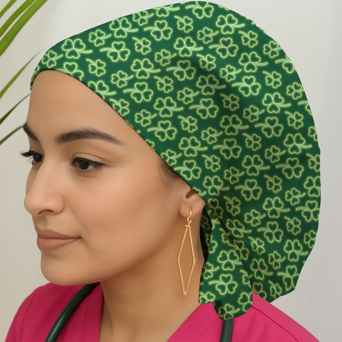 Neon Shamrock Glow Green Nurse Scrub Cap - St Patricks Day Gift