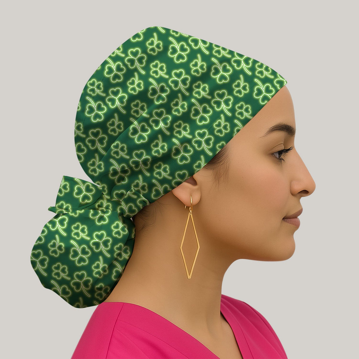 Neon Shamrock Glow Green Nurse Scrub Cap - St Patricks Day Gift