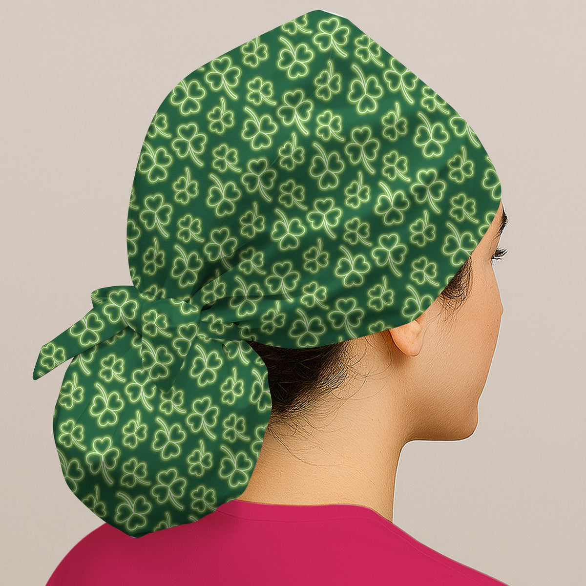 Neon Shamrock Glow Green Nurse Scrub Cap - St Patricks Day Gift