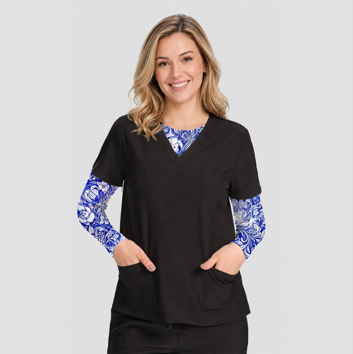 Blue Floral Opossum And Roses Underscrub Top