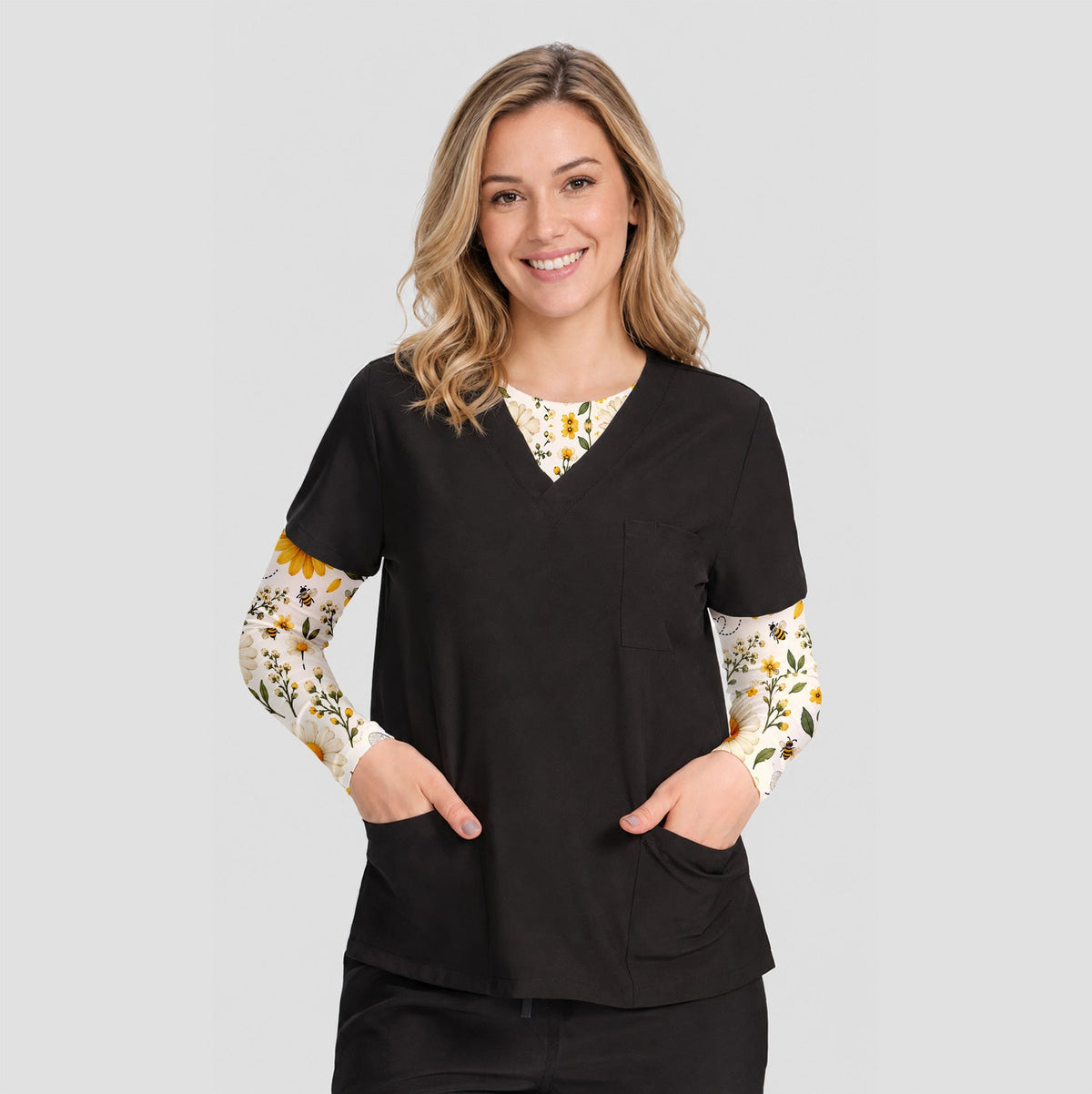 Honey Bee Daisy Underscrub Top For Nurse