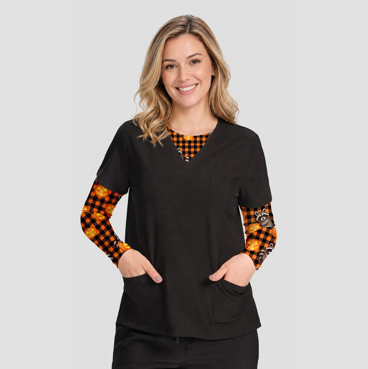 Raccoon Pumpkin Underscrub Top - Halloween Gift For Nurse
