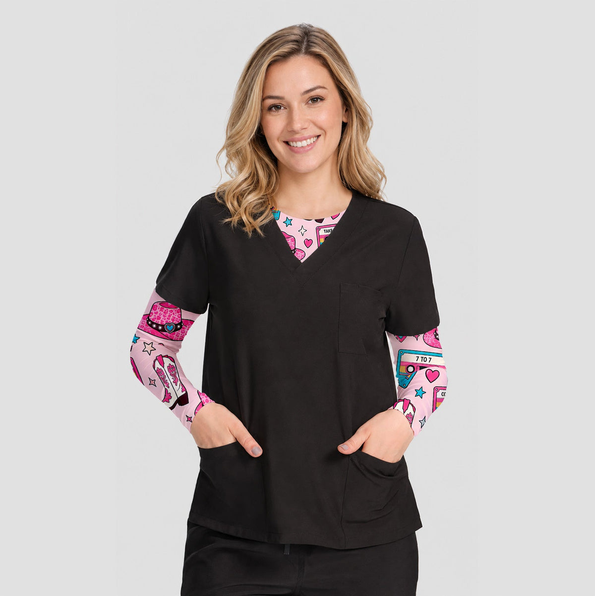 Coffee Then Chart Cowgirl Underscrub Top