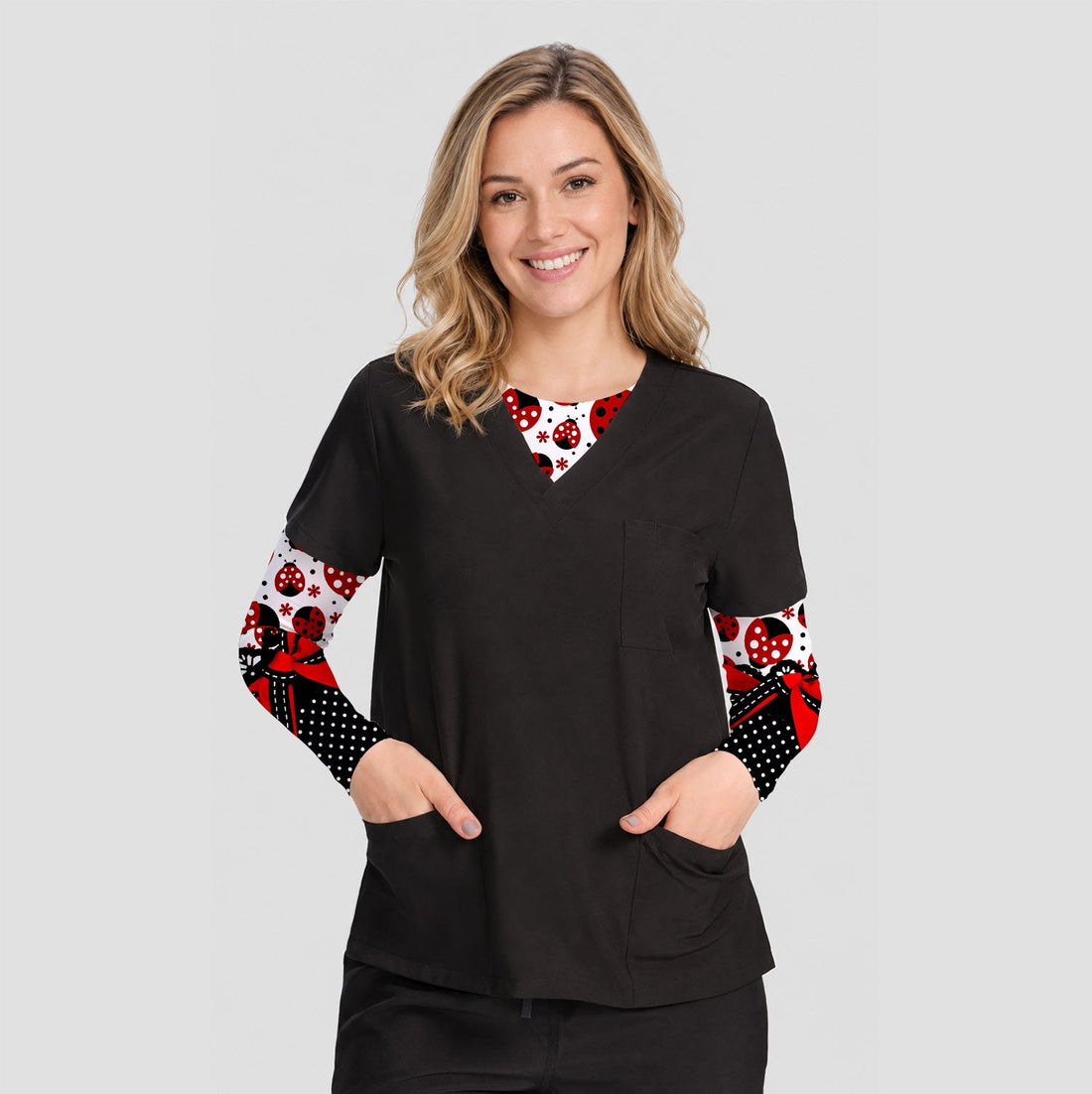 Ladybug Polka Dot Bow Underscrub Top