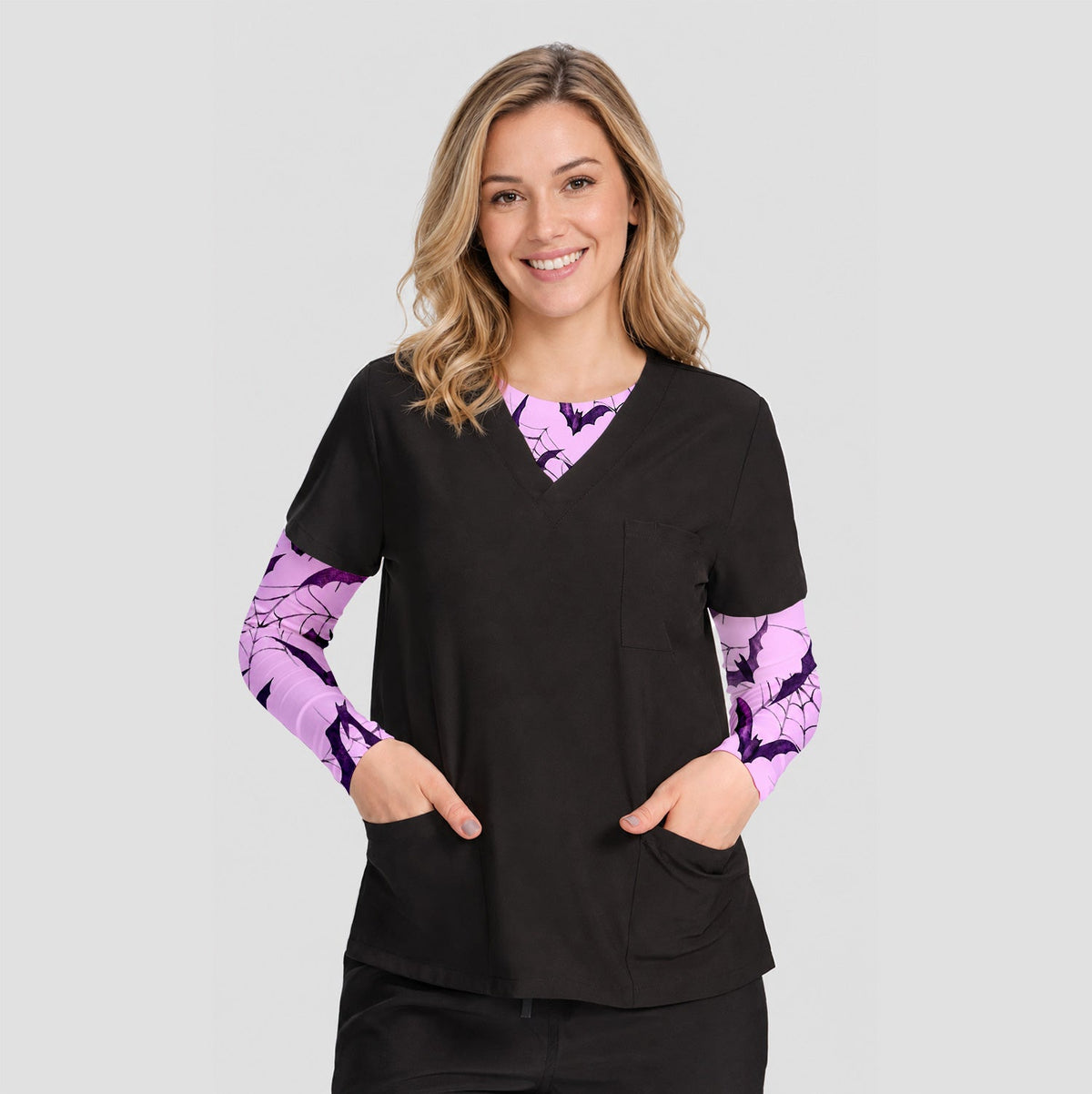 Bat with Spider Web Underscrub Top - Halloween Gift For Nurse