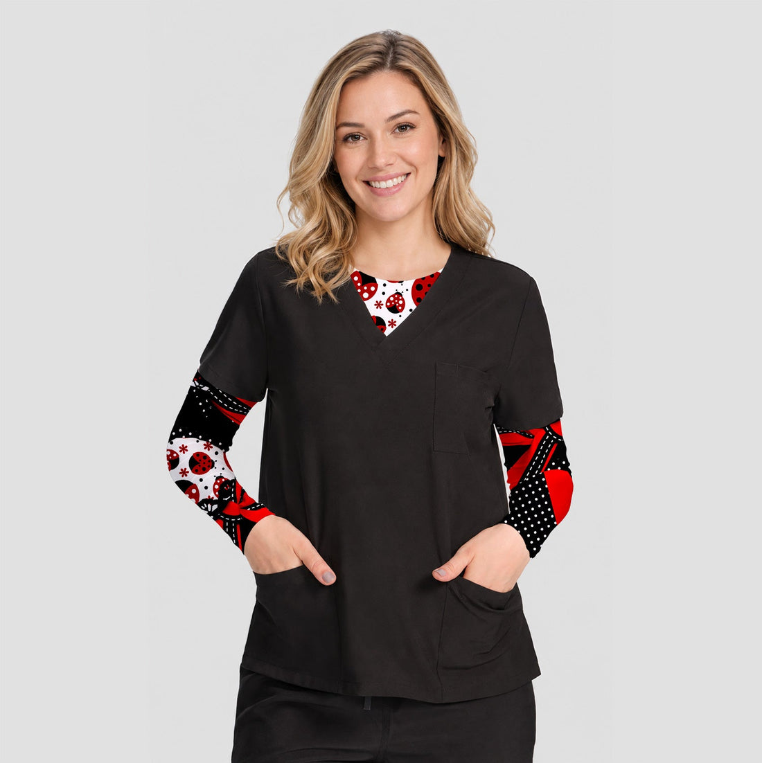 Ladybug Bow Polka Dot Underscrub Top