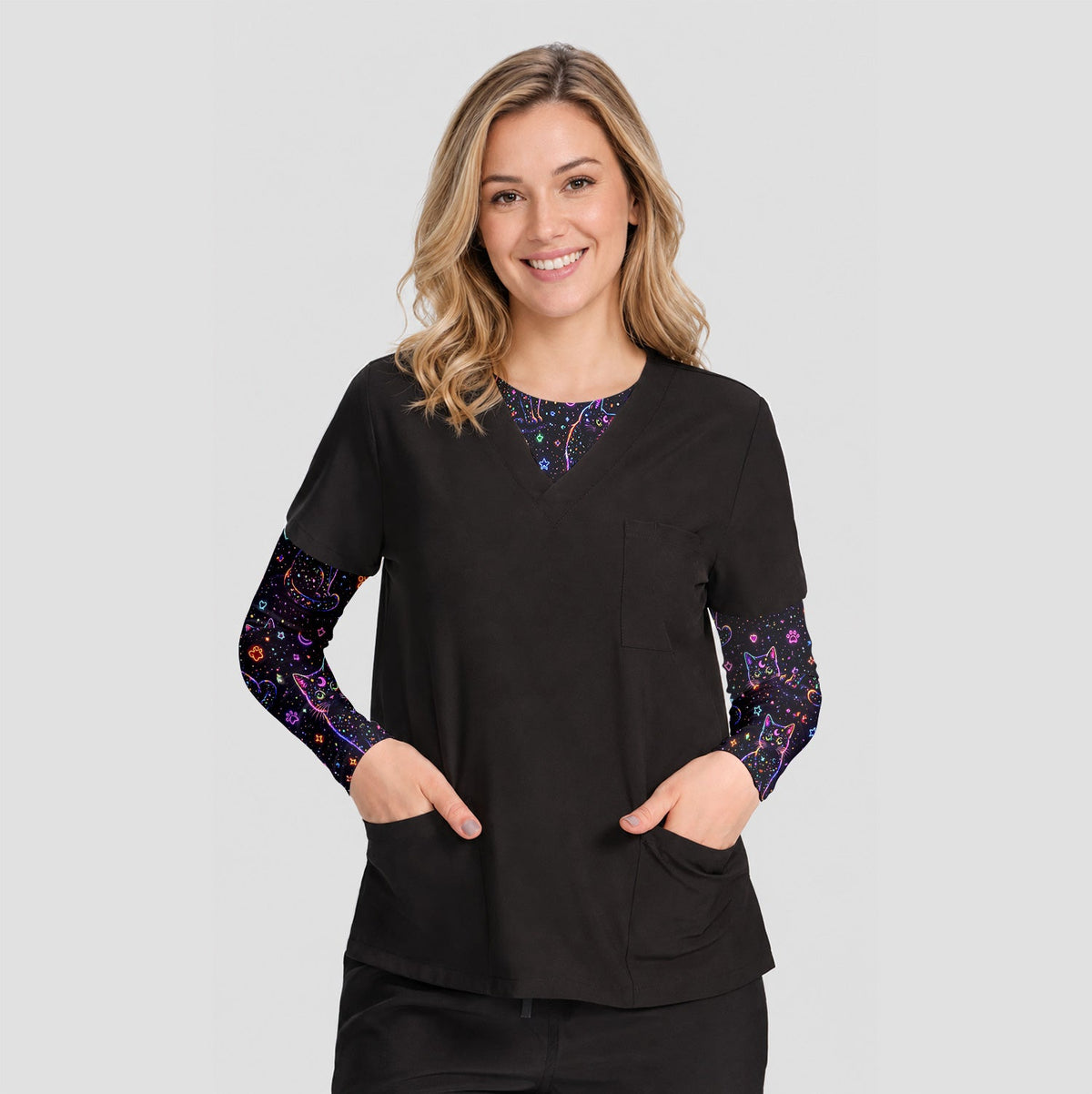 Neon Galaxy Black Cat Underscrub Top