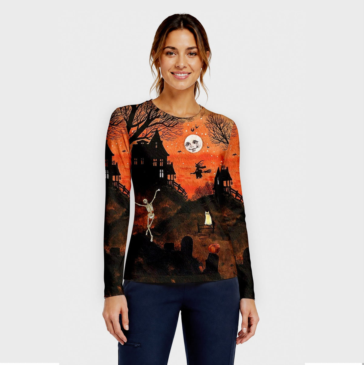 Haunted House Underscrub Top - Halloween Gift For Nurse