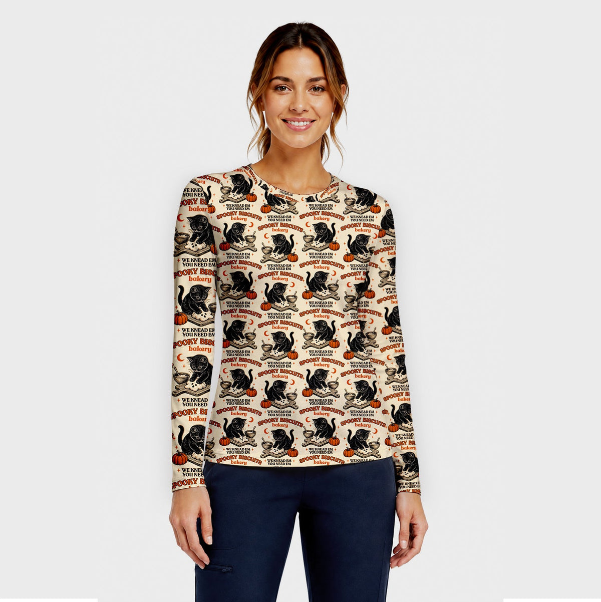 Spooky Biscuits Black Cat Underscrub Top