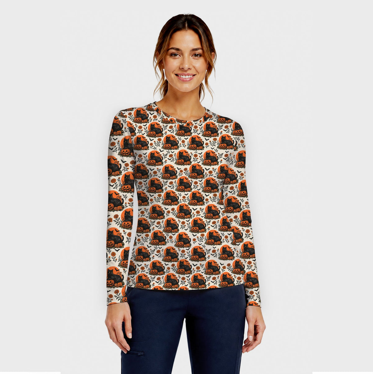 Black Cat Energy Underscrub Top - Halloween Gift For Nurse