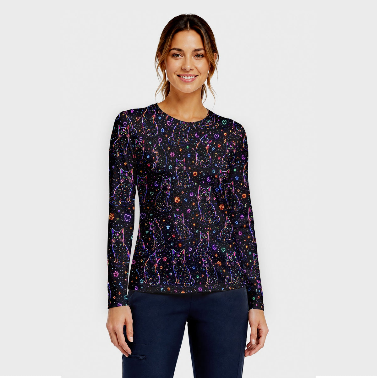 Neon Galaxy Black Cat Underscrub Top