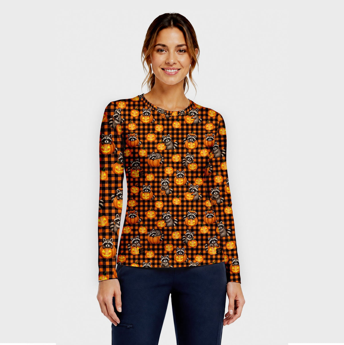 Raccoon Pumpkin Underscrub Top - Halloween Gift For Nurse