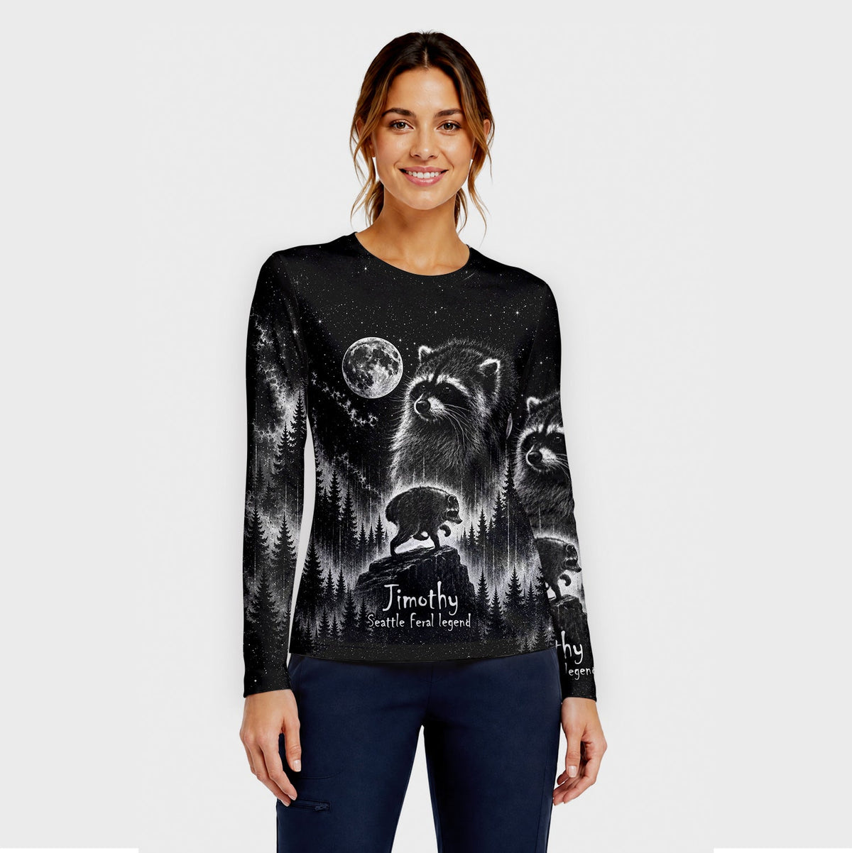 Personalized Moonlit Raccoon Underscrub Top