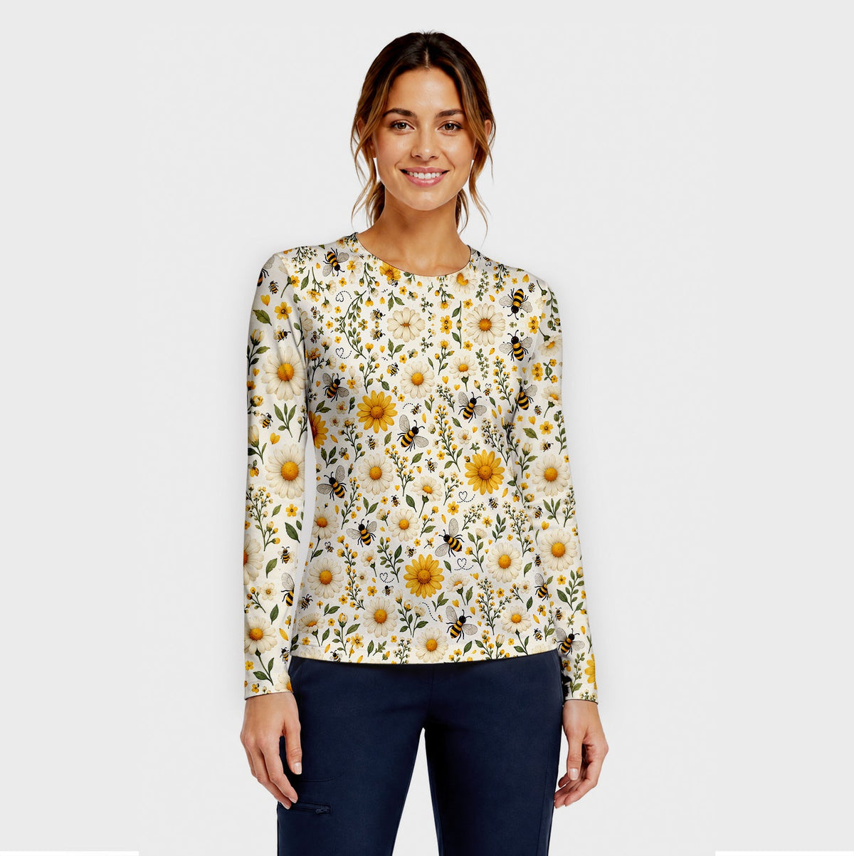 Honey Bee Daisy Underscrub Top For Nurse