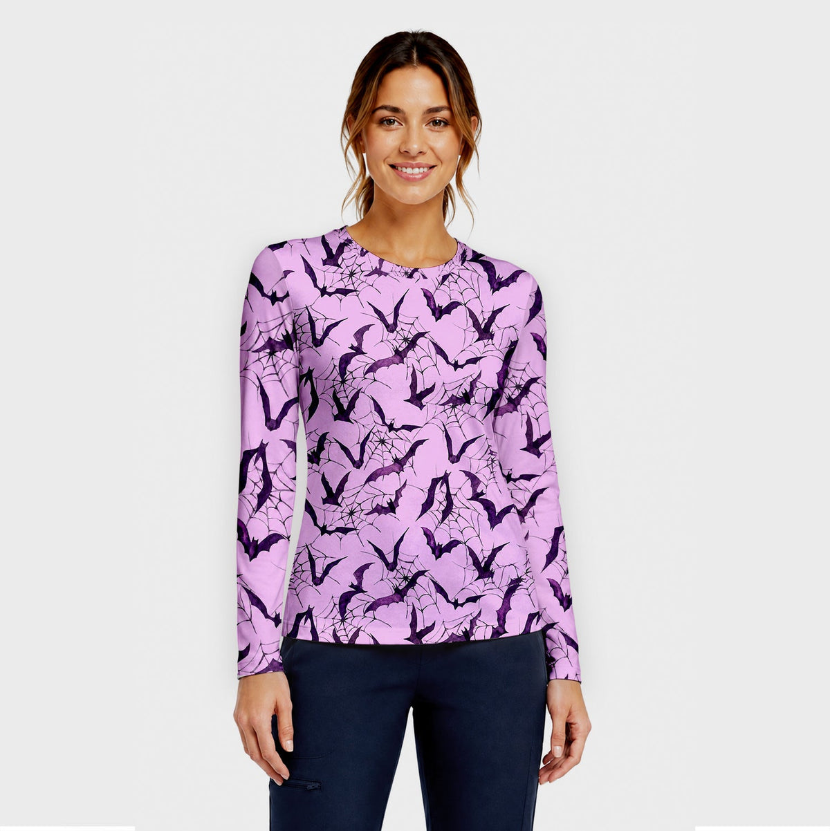 Bat with Spider Web Underscrub Top - Halloween Gift For Nurse
