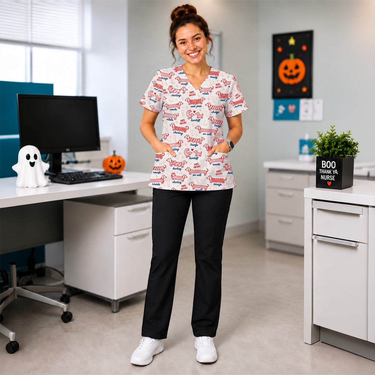 Pups On Call Dachshund Nurse Scrub Top