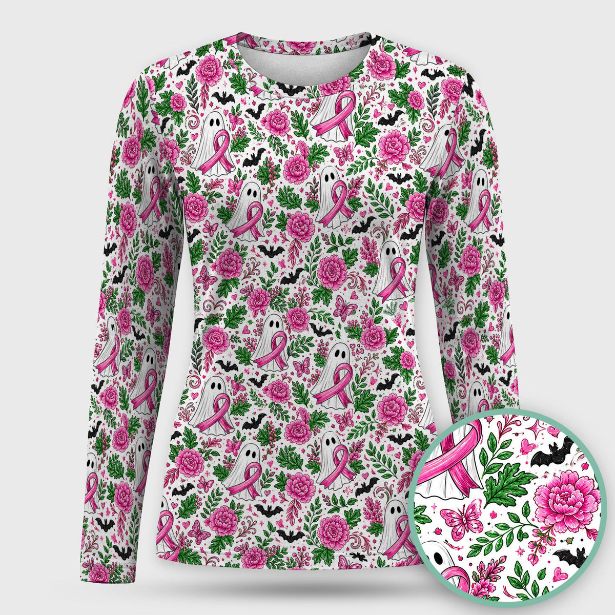 Breast Cancer Awareness Ghost Floral Underscrub Top