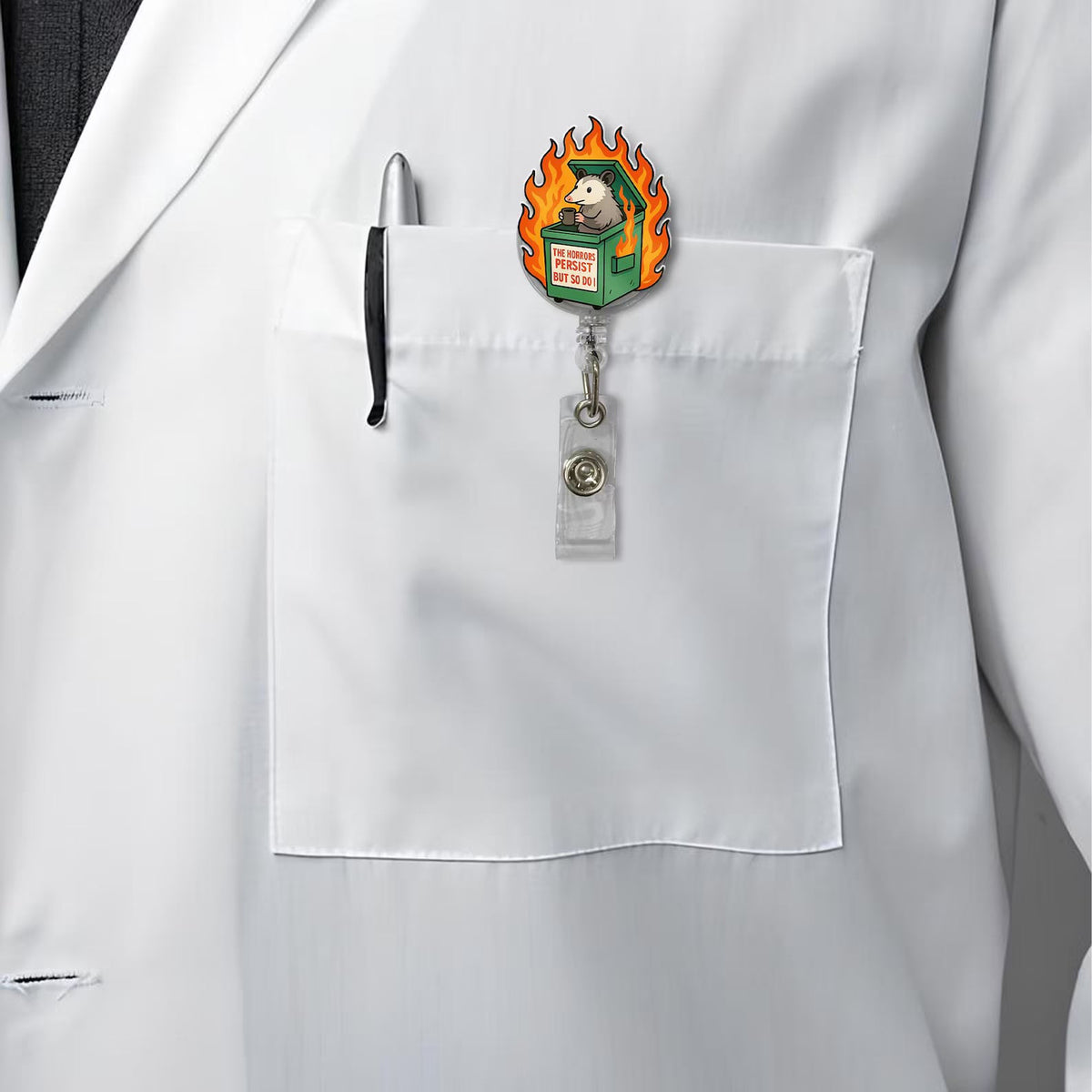 Possum Sarcastic Dumpster Fire Badge Reel
