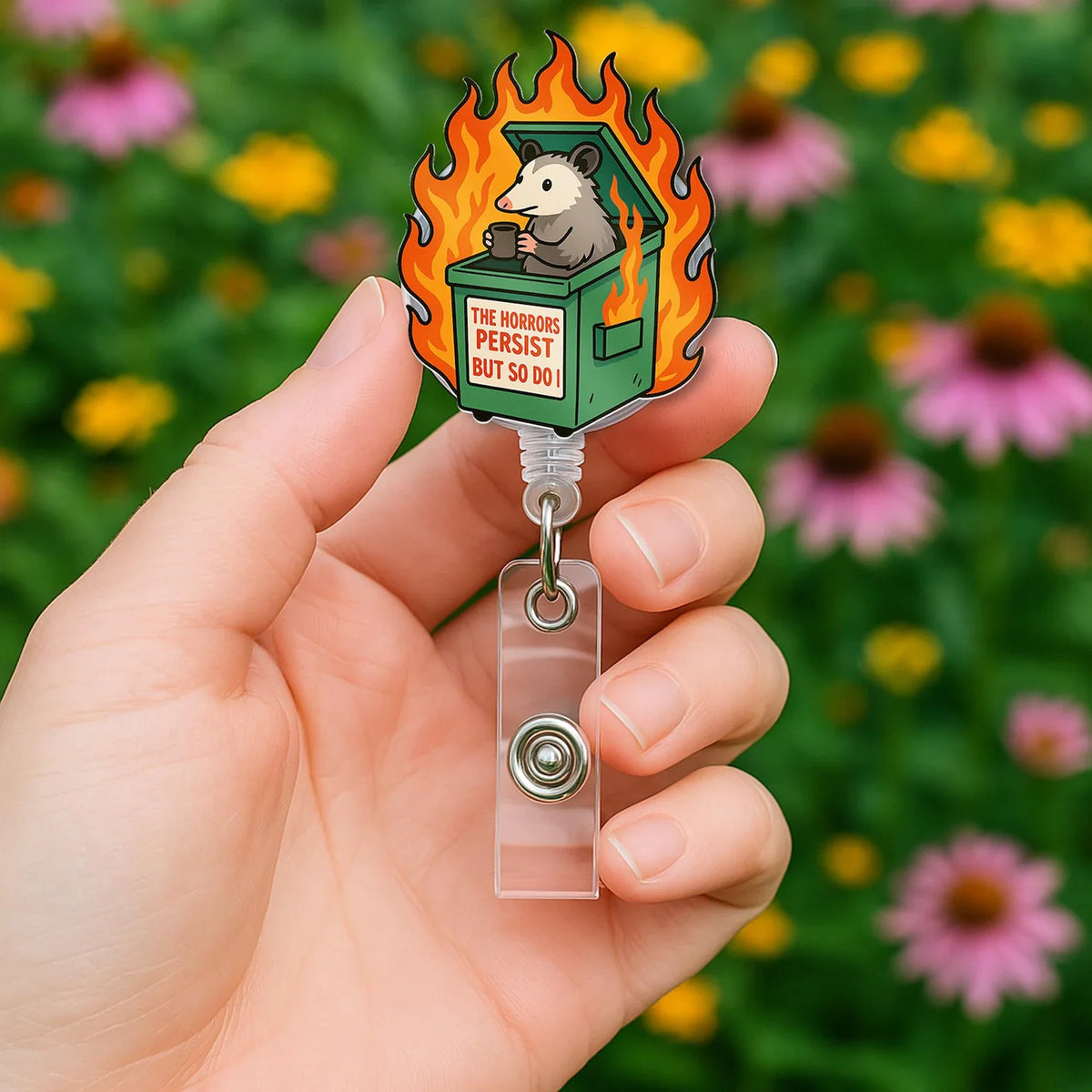 Possum Sarcastic Dumpster Fire Badge Reel