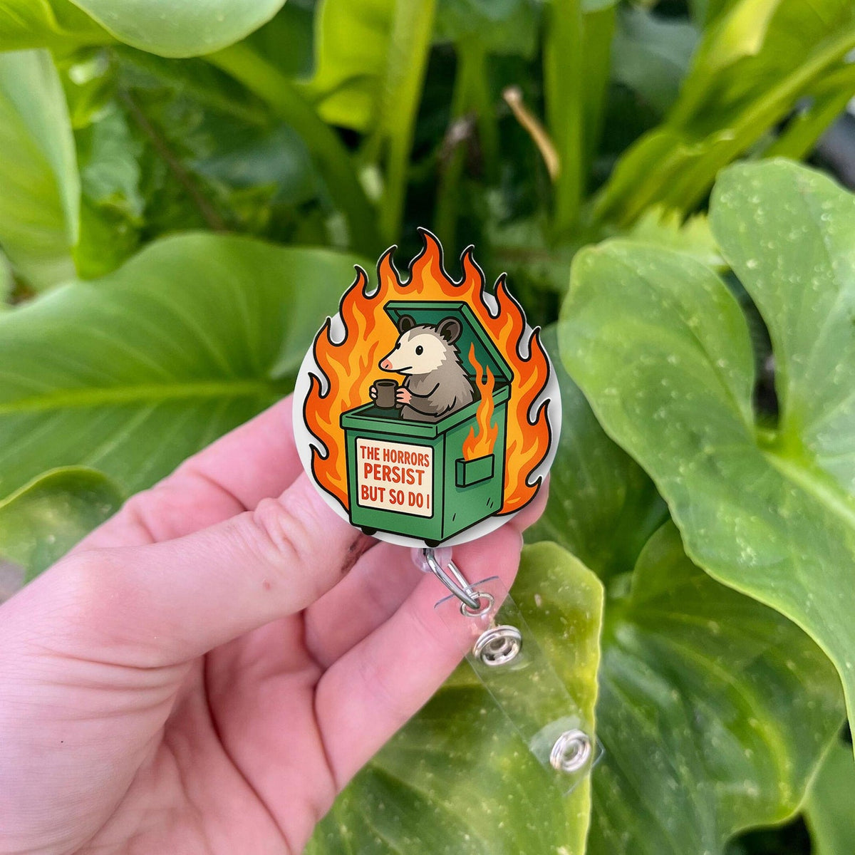 Possum Sarcastic Dumpster Fire Badge Reel