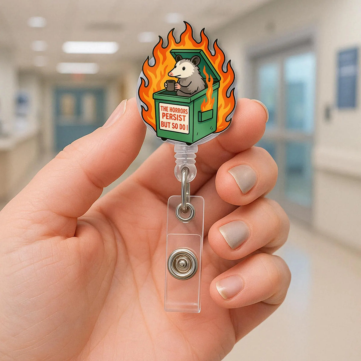 Possum Sarcastic Dumpster Fire Badge Reel