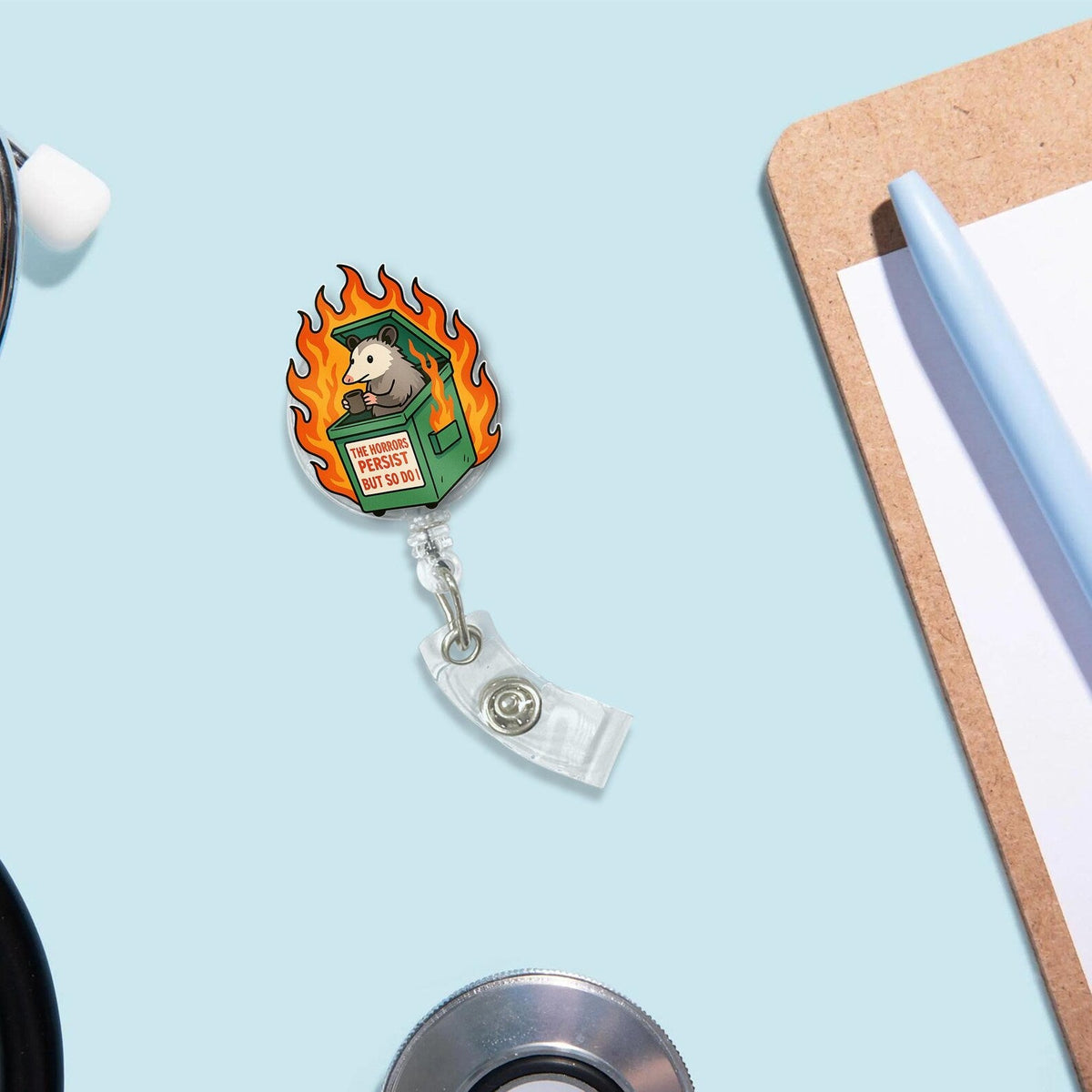 Possum Sarcastic Dumpster Fire Badge Reel