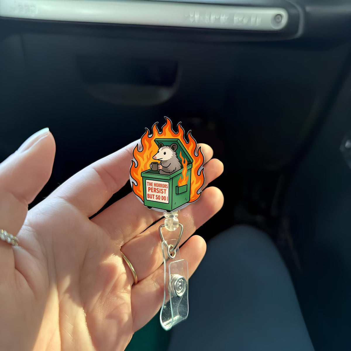 Possum Sarcastic Dumpster Fire Badge Reel
