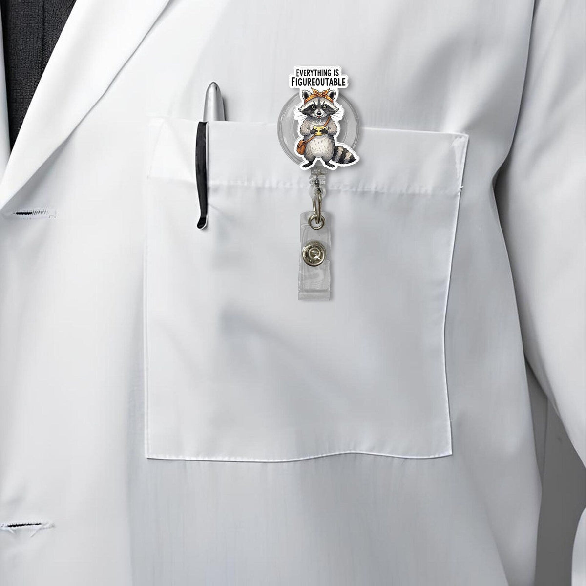Everything Is Figureoutable Raccoon Badge Reel, Nurse ID Holder, Gift For Nursing