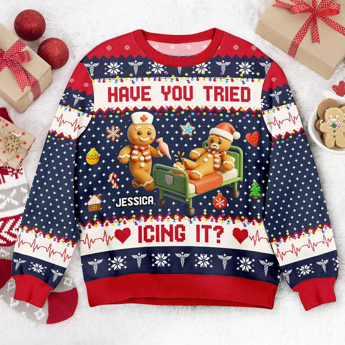 Personalized Gingerbread Ugly Christmas Sweater - Gift For Nurse