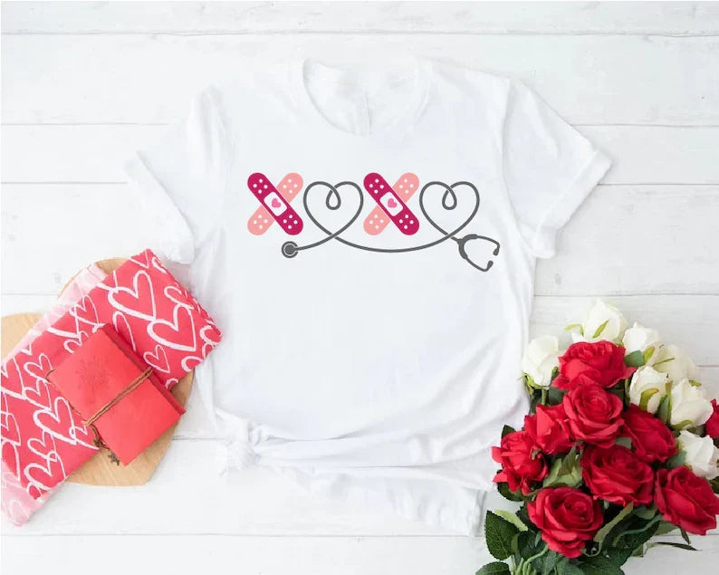 Bandage Heart Stethoscope Valentine Nurse Shirt