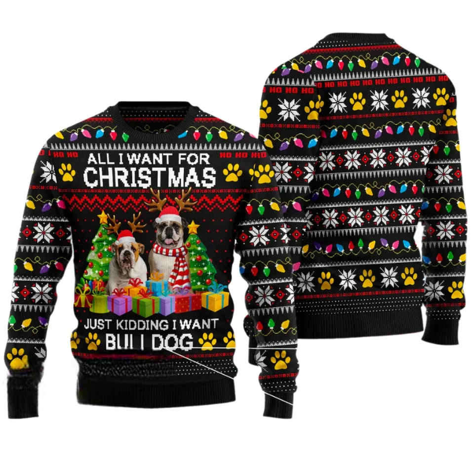 All I Want Is Bull Dog Ugly Christmas Sweater - Gift For Nurse